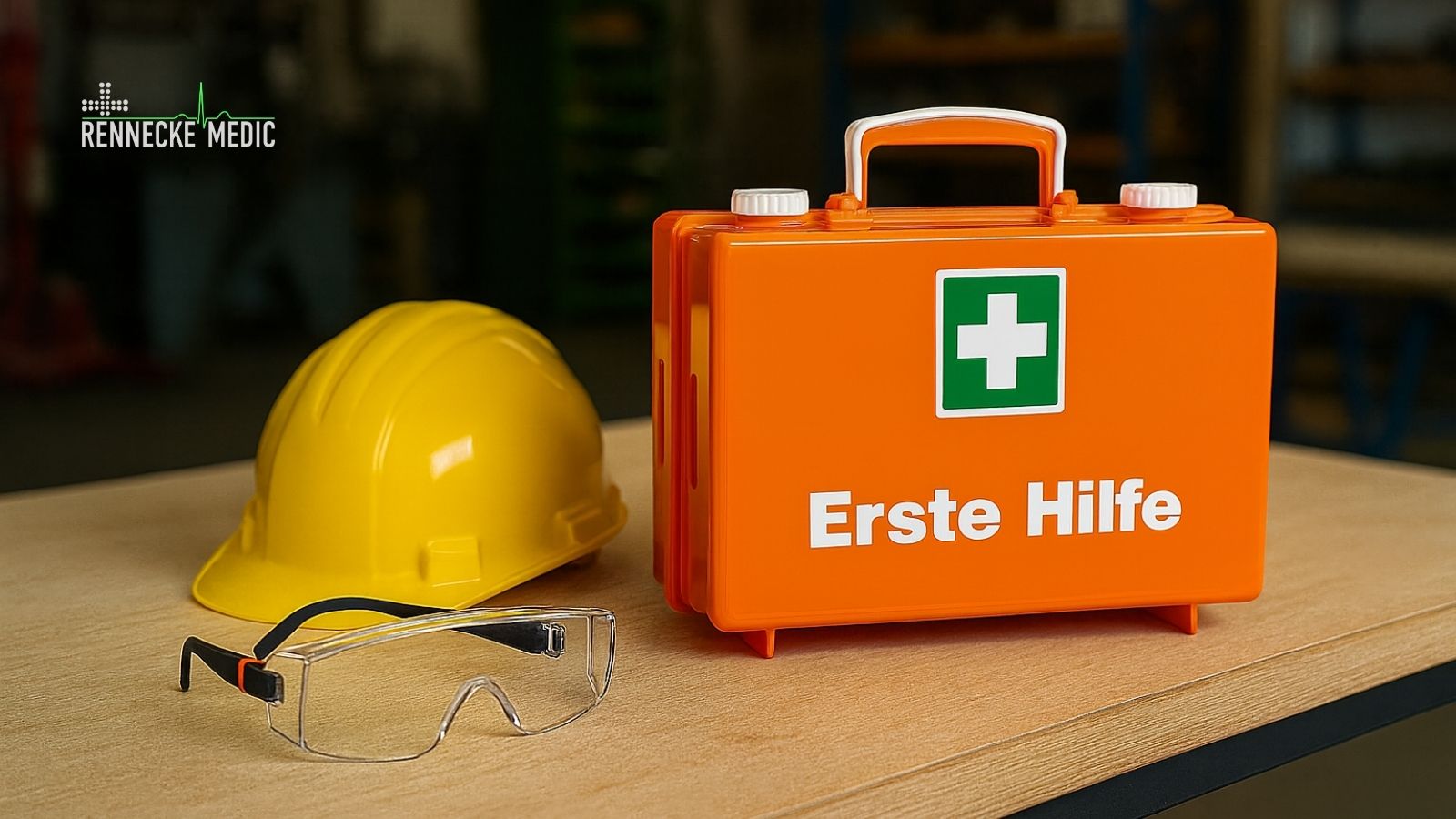 Erste-Hilfe-Koffer und persönliche Schutzausrüstung für den Betrieb